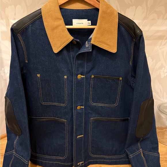 Coach Men's Denim Barn Coat with Tan Collar - Picture 1 of 7